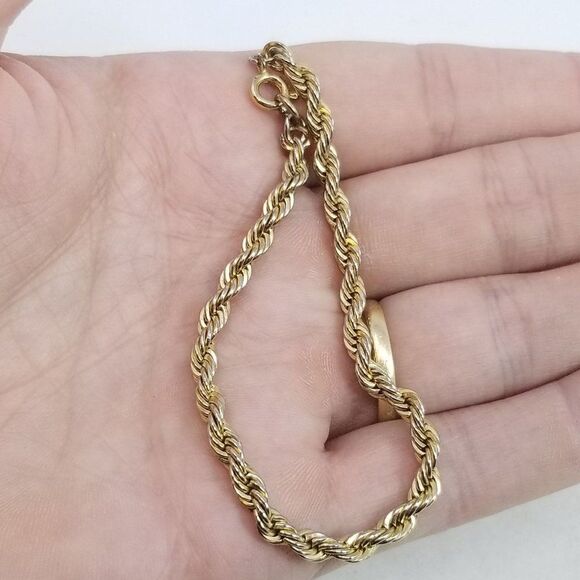 Vintage Simple Gold Tone Rope Twist Chain Bracelet, Skinny Stacking, Estate - Picture 2 of 5